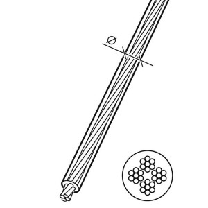 Abbildung eines ummantelten Conacord Drahtseils, 3 mm, mit Querschnitt.