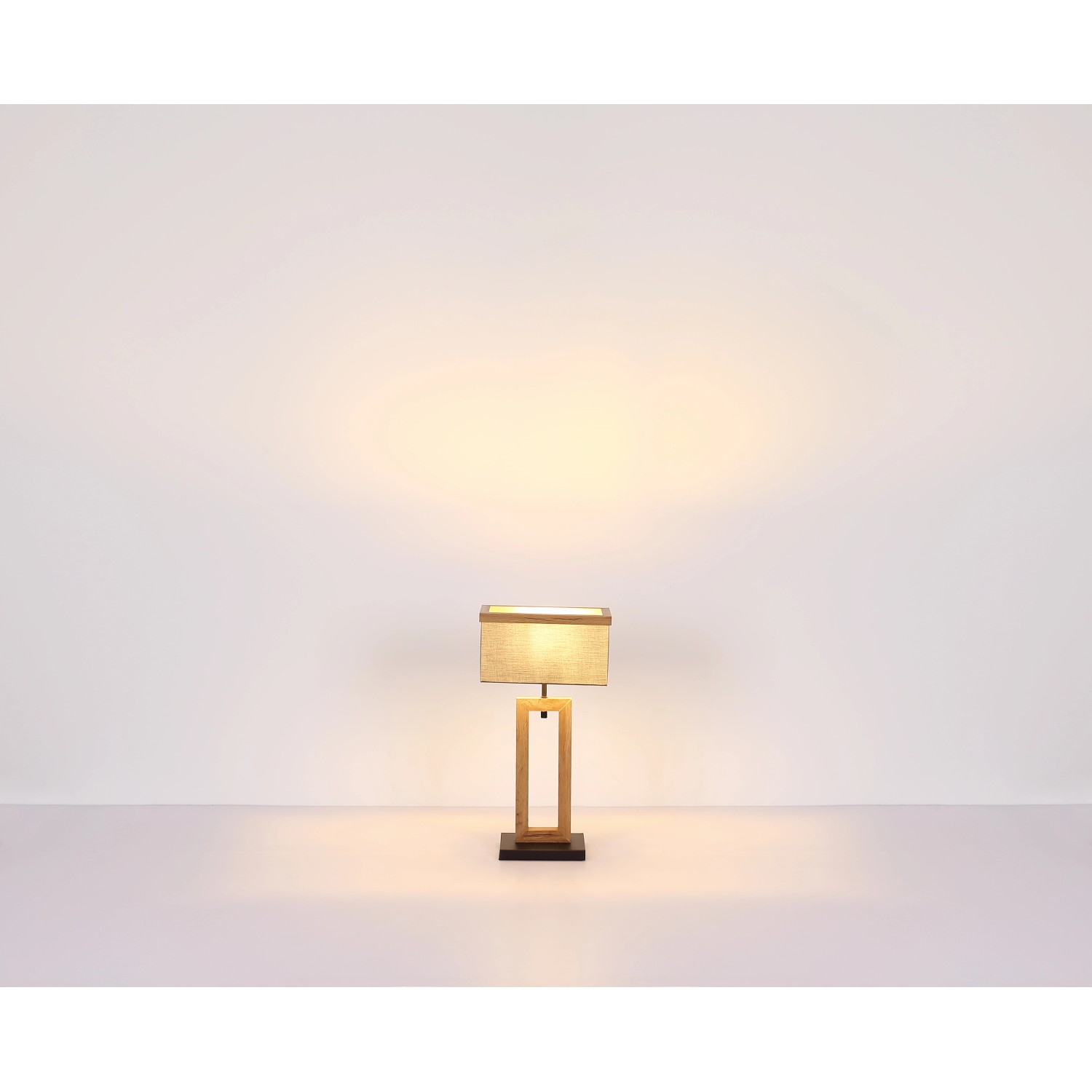 Globo Design-Tischlampe Ossi, schwarz matt, mit anthrazitfarbenem Textilschirm und Holzoptik