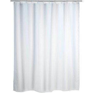 Wenko Duschvorhang Uni Weiß, 200x180 cm, aus Polyester, mit Metallösen und Kunststoffringen.