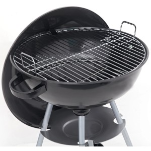 Tepro Kugelgrill Key West, Ø 41,5 cm, schwarz-silber, mit offenem Deckel und Grillrost.