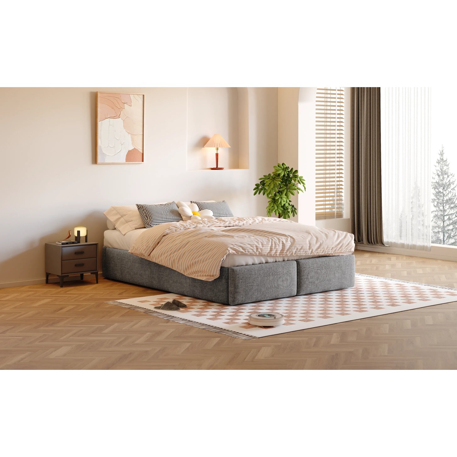 okwish Polsterbett 140x200cm mit Hydraulischem Stauraum Schlafzimmer Grau ohne Matratze_9