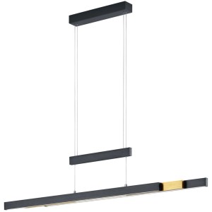 Moderne LED-Pendelleuchte Trajan in Schwarz/Messing mit Touch Dimmer für Wohn- und Esszimmer.
