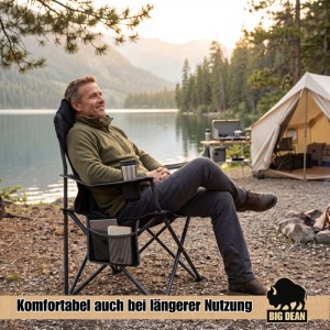 BigDean 2 Stück Luxus Campingstuhl Faltbar 160 KG Belastbar Ultragroß Hochlehner Bequem Gepolstert Klappstuhl Camping Garten Balkon Strand Camping