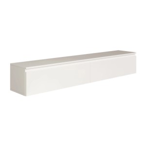 Weißes Selsey TV-Hängeboard Bemmi, 175 cm breit, mit zwei Klappenfächern. Modernes, wandmontiertes Lowboard für Stauraum.