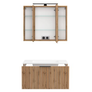 Held Möbel Waschtisch-Set Becken Weiß 200 x 80 x 47 cm Wildeiche 2-tlg.