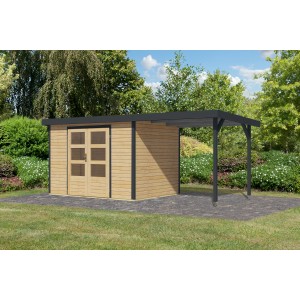 Karibu Gartenhaus Ernesto 4 A m. Anbaudach Natur/Anthrazit 209 x 298 x 213 cm