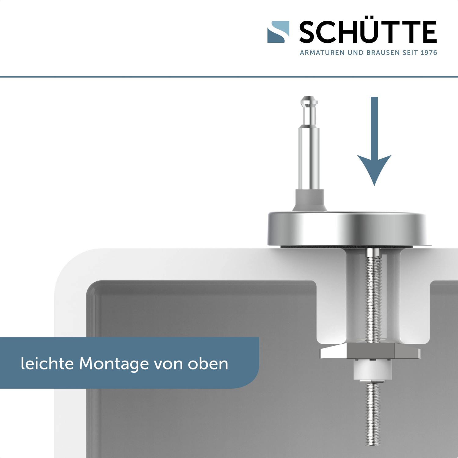Detailaufnahme der einfachen Montage des Schütte WC-Sitz Stone mit Schnellverschluss.