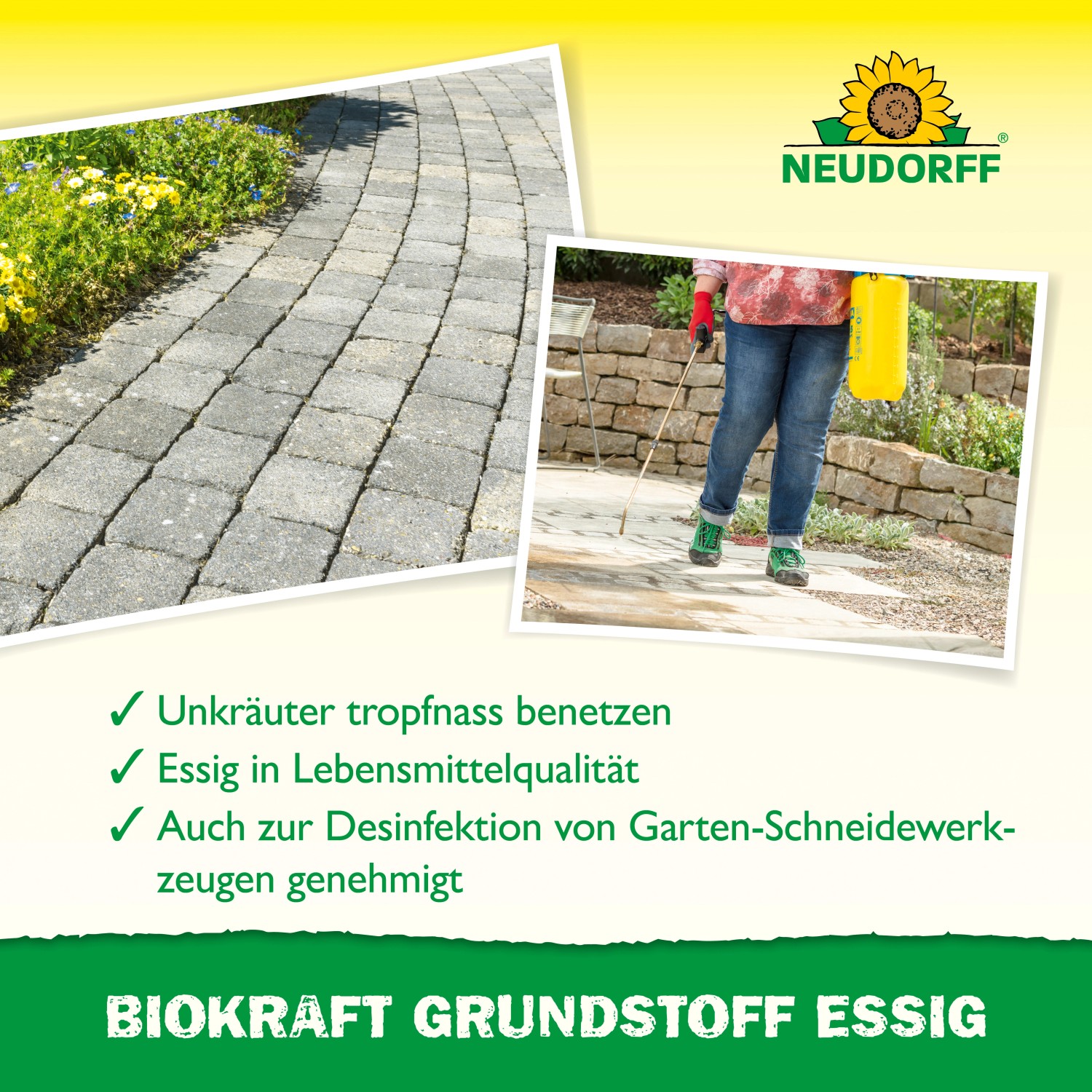 Neudorff Grundstoff Essig Biokraft 3l zur Unkrautbekämpfung auf Wegen und Terrassen.