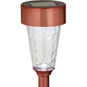Kupferfarbener LED-Solarspieß Cameri aus Edelstahl mit weißer und RGB LED für den Garten.