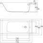 Technische Zeichnung Ottofond Körperformwanne-Set, 170x75 cm, weiße Rechteckbadewanne mit Maßen.