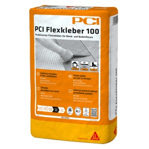 Sack PCI Flexkleber 100, flexibler Fliesenkleber für Wand- und Bodenfliesen, 20 kg.