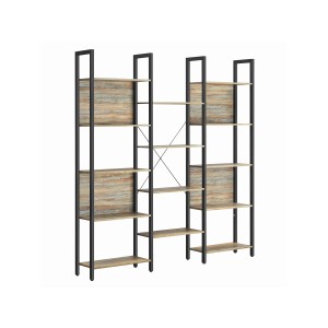 Vasagle Standregal mit 14 Ablagen in Braun-Schwarz, 158x166x24cm. Bücherregal mit Stahlrahmen.