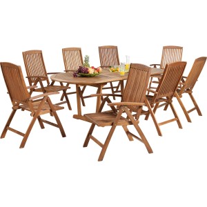 Gartenmöbel-Set: Klappsessel Greenville mit Tisch aus FSC®-Holz. Gartenstühle mit verstellbarer Lehne.