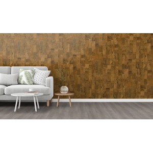 Granorte Korkwand Decodalle Rustic Black Wandfliesen mit natürlicher Korktextur im Wohnzimmer.