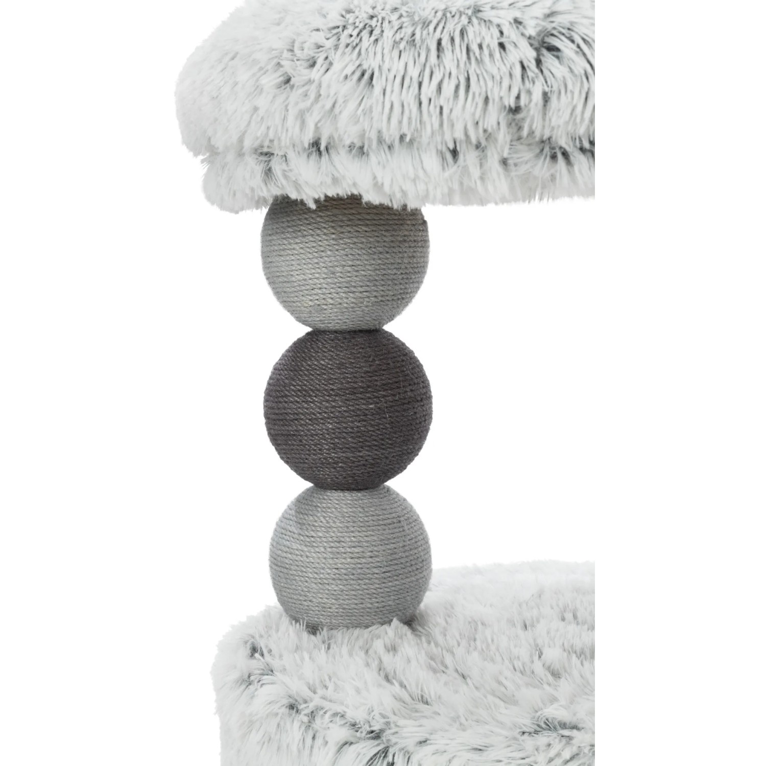 Grauer Kratzbaum Harvey (73 cm) mit Plüsch und Jute-Elementen.