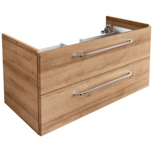 Fackelmann Waschbeckenunterschrank Milano, Asteiche, 100 cm breit, mit zwei Schubladen und silbernen Griffen.