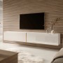 Modernes Selsey TV-Hängeboard Bisira, weiß mit goldenem Einsatz, wandmontiert. Stylischer TV-Schrank für Wohnzimmer.