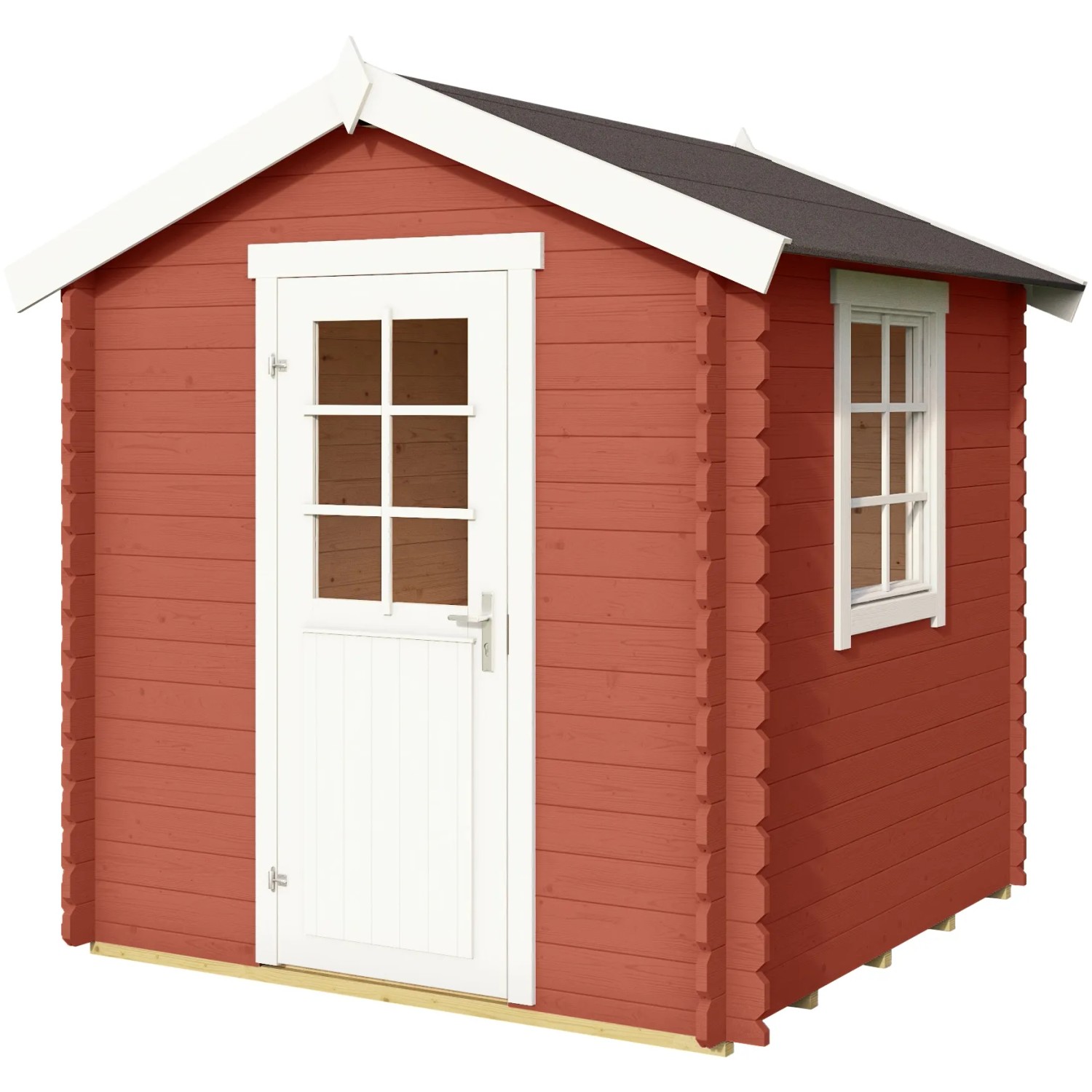 Lasita Holz-Gartenhaus Wels 1 in Schwedenrot mit Fenster und Tür.