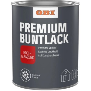 Dose OBI Premium Buntlack Feuerrot hochglänzend, 375ml. Kunstharzlack für Holz, Metall und Kunststoff.