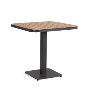 Bizzotto Gartentisch Belmar, 75x75 cm, anthrazit mit Holzoptik-Tischplatte.