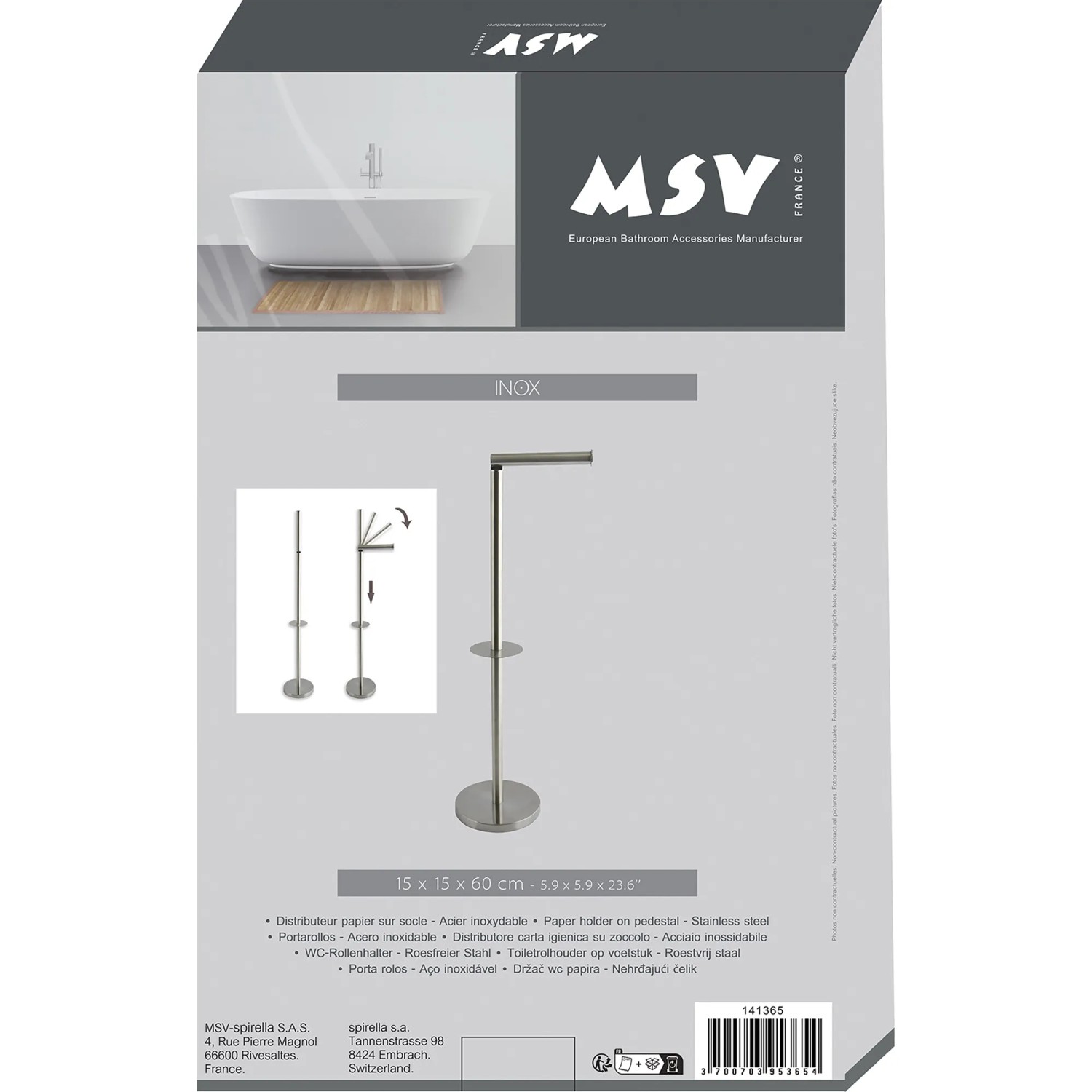 MSV Toilettenpapierhalter aus Edelstahl, freistehend mit Rollenreserve.