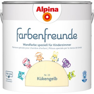 Eimer Alpina Farbenfreunde Kükengelb, seidenmatte Wandfarbe für Kinderzimmer.