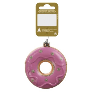 Rosa Donut Weihnachtsbaumschmuck aus Kunststoff, Ø 8 cm.