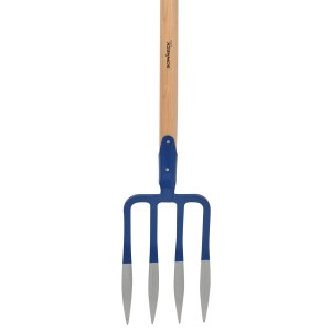 Sonneck Lanzenspatengabel mit Eschenstiel, blaue Gabel mit vier Zinken.