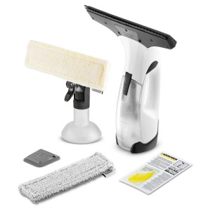 Kärcher WV 2 Plus P Akku-Fensterreiniger Set mit Sprühflasche und Zubehör.