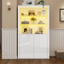 okwish Sideboard mit LED Beleuchtung Glasböden Aufbewahrungsschrank 100x35x170cm Weiß_6