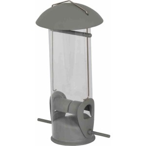Grauer Siena Garden Vogelfutterspender Feeder mit durchsichtiger Röhre und Aufhängevorrichtung.