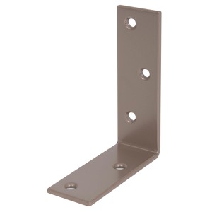 Perlbeiger Duravis Balkenwinkel, ungleichschenklig, 75x100x30 mm, mit Löchern für Schrauben.