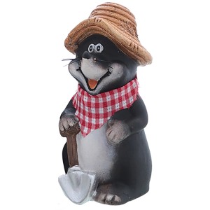 Lustiger Maulwurf als Deko-Figur für den Garten, mit Hut und Halstuch, 18,5 cm hoch.