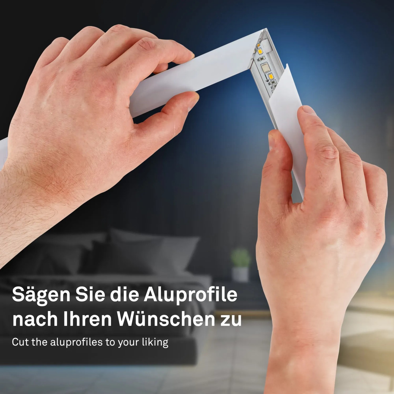 Hände biegen Briloner LED-Band Starter-Set. Flexibler LED-Streifen für individuelle Beleuchtung.