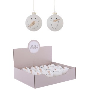 Ornament Kugel Schneemanngesicht Weiß Ø 8 cm