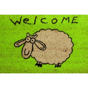 Fußmatte Coco Style mit Schaf-Motiv, 40x60 cm, grün. Willkommen!