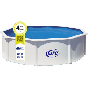 Weißer Gre Stahlwandpool Fidji, Ø 460 cm, mit blauer Innenfolie und Herstellerlogo.