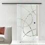 Levidor Glasschiebetür Komplettset 77,5x205cm. Satiniertes Sicherheitsglas mit Kreismuster, schwarzer Schiene, Griffmuschel & SoftClose.
