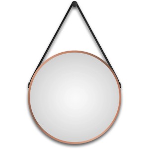 Runder DSK Design Wandspiegel Silver Coiffeur Ø 50 cm mit Kupferrahmen und Lederband.