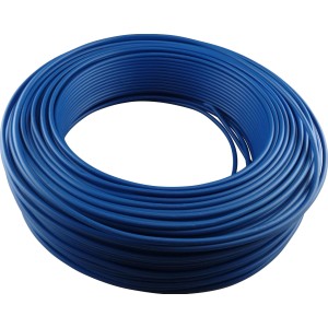 Blaue Aderleitung H07V-U 1,5 mm² (100 m) aufgerollt.