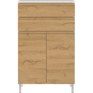 Germania Badkommode Torrance in Weiß-Eiche Optik, 97x60cm, mit Schubladen und Türen für das Badezimmer.