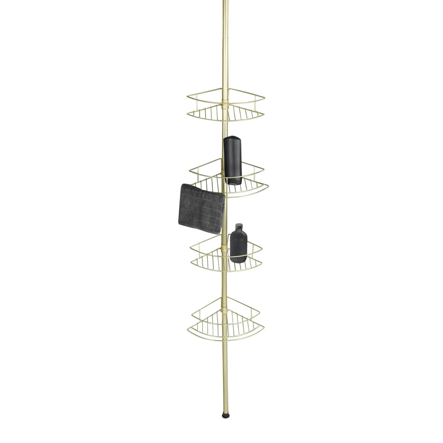 Wenko Teleskop-Eckregal Dolcedo, Bad-Wandregal aus rostfreiem Edelstahl, Gold matt mit 4 Ablagekörben.