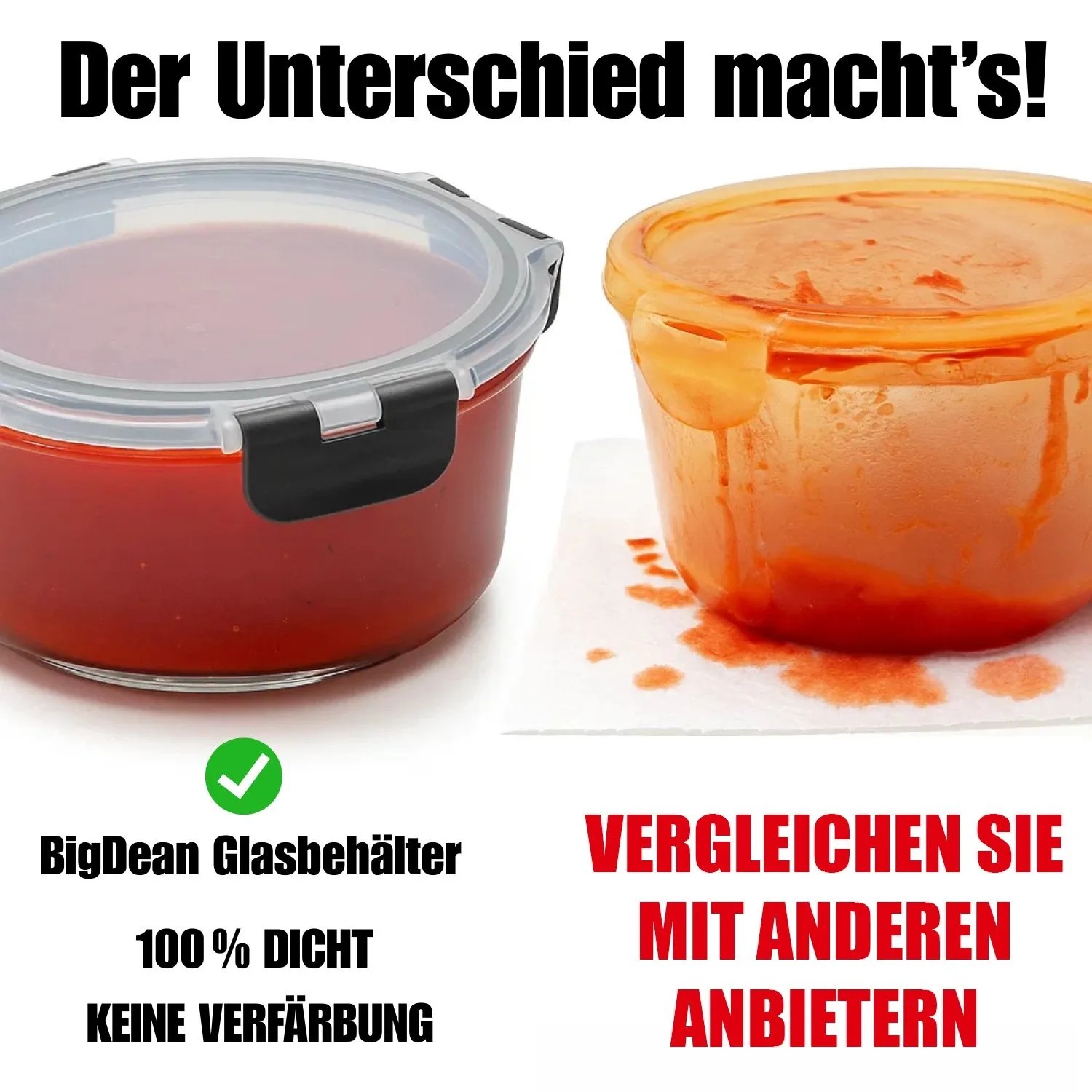 BigDean Glasbehälter mit Deckel in 3 Größen Mikrowellengeschirr Glas Meal Prep Container aus Glas Runde Glasbehälter Mikrowellengeschirr Glas_5