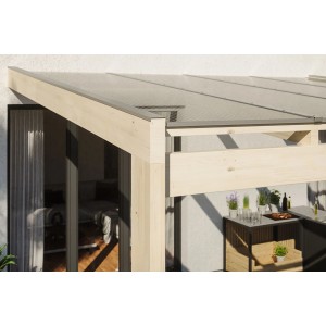 Skan Holz Terrassenüberdachung Novara, 450x259 cm, unbehandelt, mit klarer Doppelstegplatte.