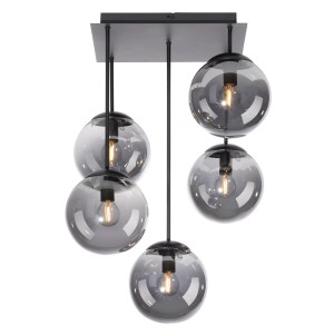 Schwarze Just Light Deckenleuchte Big Widow mit fünf Rauchglas-Lampenschirmen, 39x39 cm.