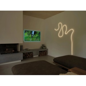 Smart Wifi Neon Flex LED-Streifen, flexibel an Wand geformt, warmweißes Licht. Dekorative RGB Beleuchtung für Wohnzimmer.
