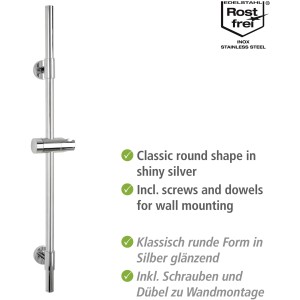 Wenko Duschstange Basic Chrom, Brausestange aus Edelstahl mit verstellbarem Brausehalter.