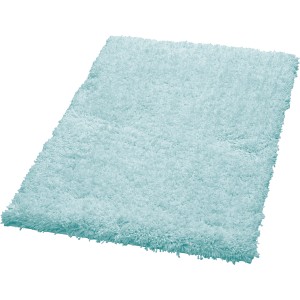 Hellblauer Badteppich, 55x85 cm, aus Polyester. Waschbarer, flauschiger Badezimmerteppich.
