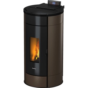 Freepoint Pelletofen Globe, Stahl braun, 10,5 kW mit Automatik und Flamme im Sichtfenster.