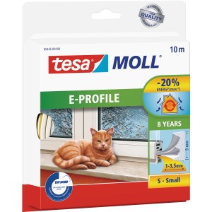 Tesamoll Classic E-Profil Fensterdichtung, 10m, Weiß. Gummidichtung für Tür und Fenster zur Reduzierung von Zugluft.